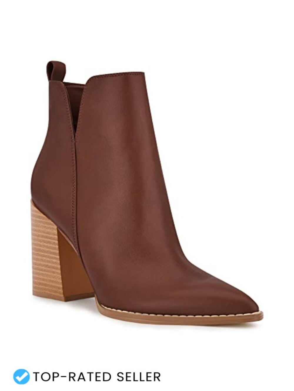 Faux Leather Pointed Toe Chunky Heel Ankle Booties Side Zip Western